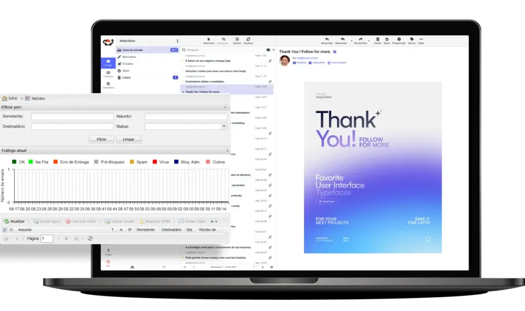 Painel do Meile Mail — email corporativo seguro