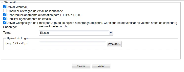 Tela do painel Meile com nova opção de HTTPS e HSTS