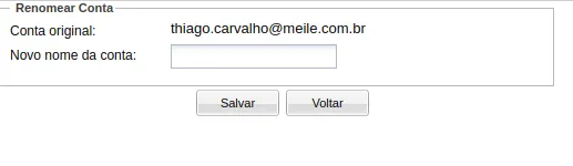 Campo para inserir o novo endereço da conta