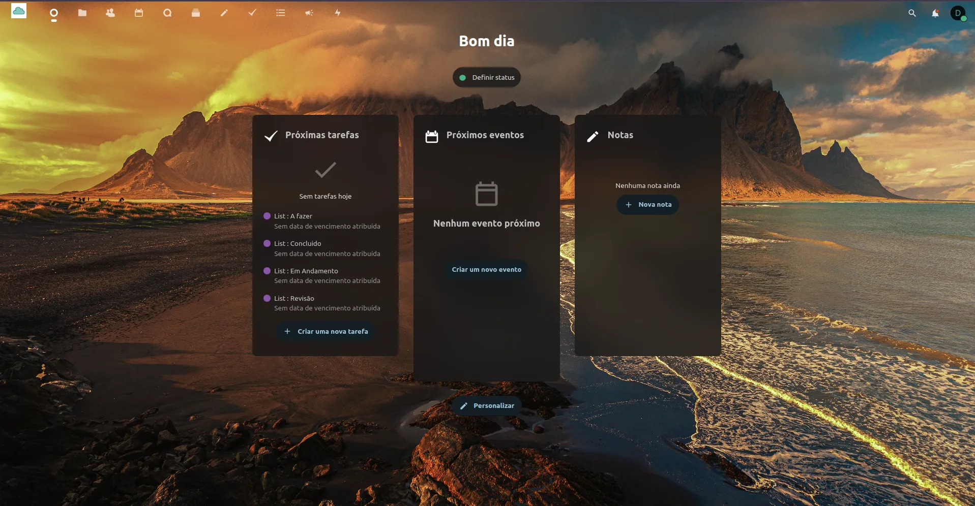 Tela inicial do Meile Box com módulos de produtividade e colaboração