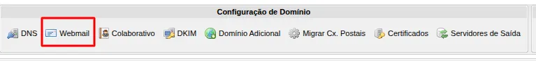 Aba Webmail na configuração de domínio do Painel Supramail