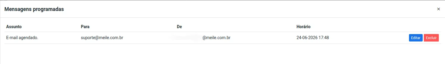 Aba Programados com os envios agendados no Webmail
