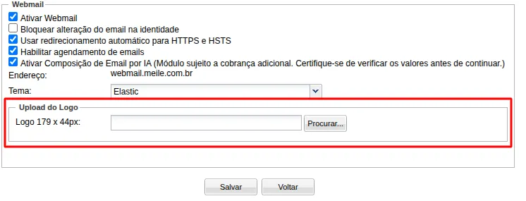 Upload da logomarca corporativa no Painel Supramail