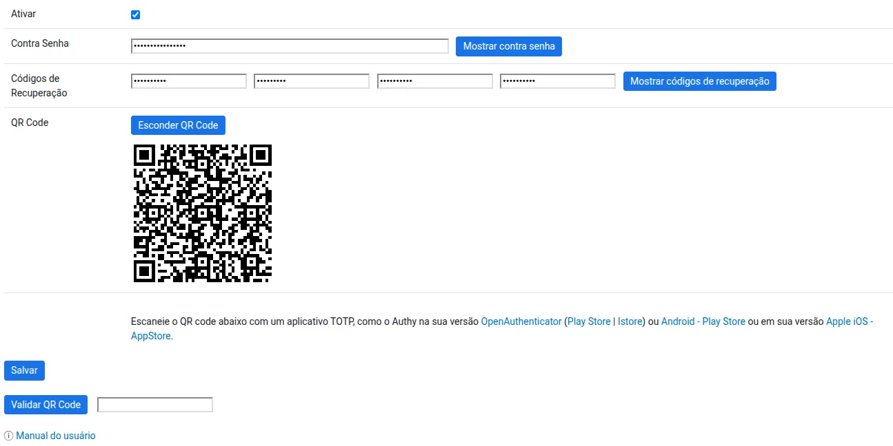 Configuração da verificação em duas etapas (2FA) com QR Code no Webmail
