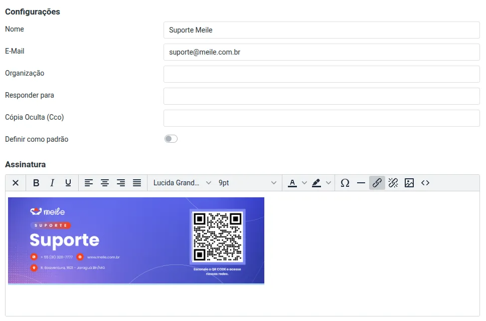 Criação de uma nova identidade com endereço e assinatura no Webmail