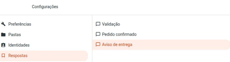 Tela de Respostas nas configurações do Webmail