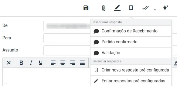 Seleção de uma resposta salva ao redigir um e-mail