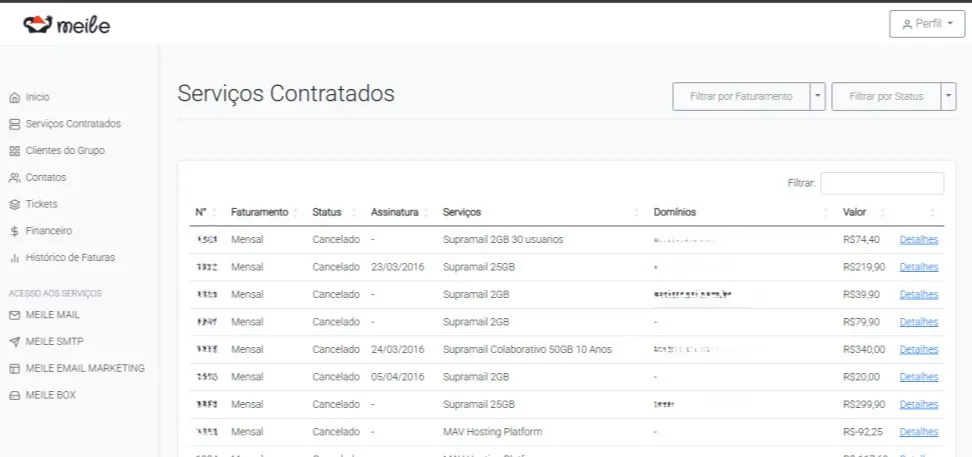 Opção Supramail exibida para clientes finais